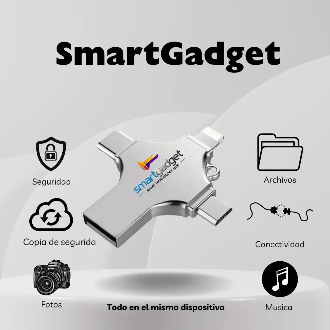 Pendrive USB 4 en 1 64GB SmartGadget: almacenamiento universal con conectores para iPhone y Android.