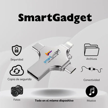 Pendrive USB 4 en 1 64GB SmartGadget: almacenamiento universal con conectores para iPhone y Android.